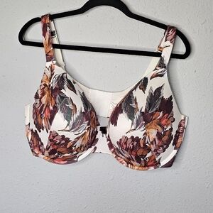 Cacique Intuition‎ Full Coverage Womens Bra 40DDD Ivory Cream Brown Fall Leaves